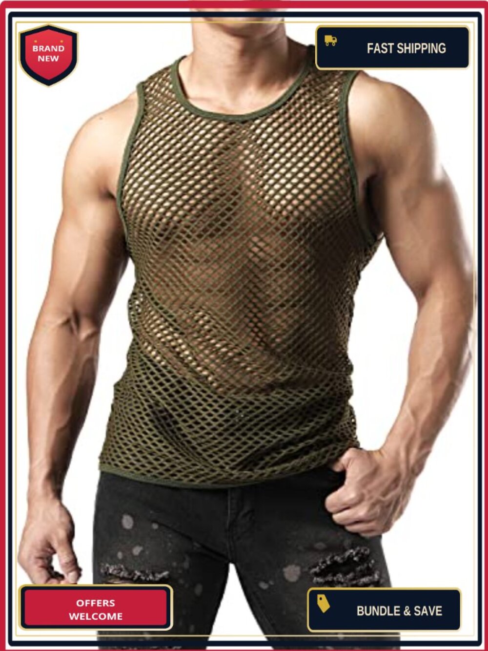 Men's Mesh Tank Top See Through Fishnet Club Wear Gym Shirt